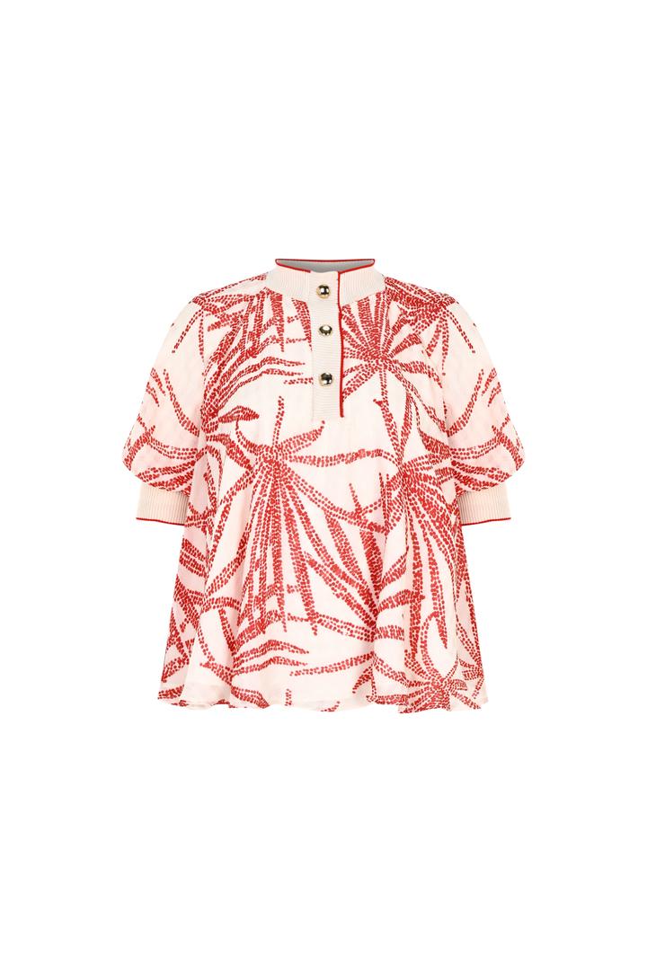 Exquise-Yaprak Desenli Düğme Detaylı Rahat Kesim Rayon şifon Bluz-Bluz-13-Milagron.com