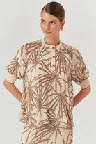 Exquise-Yaprak Desenli Düğme Detaylı Rahat Kesim Rayon şifon Bluz-Bluz-2-Milagron.com