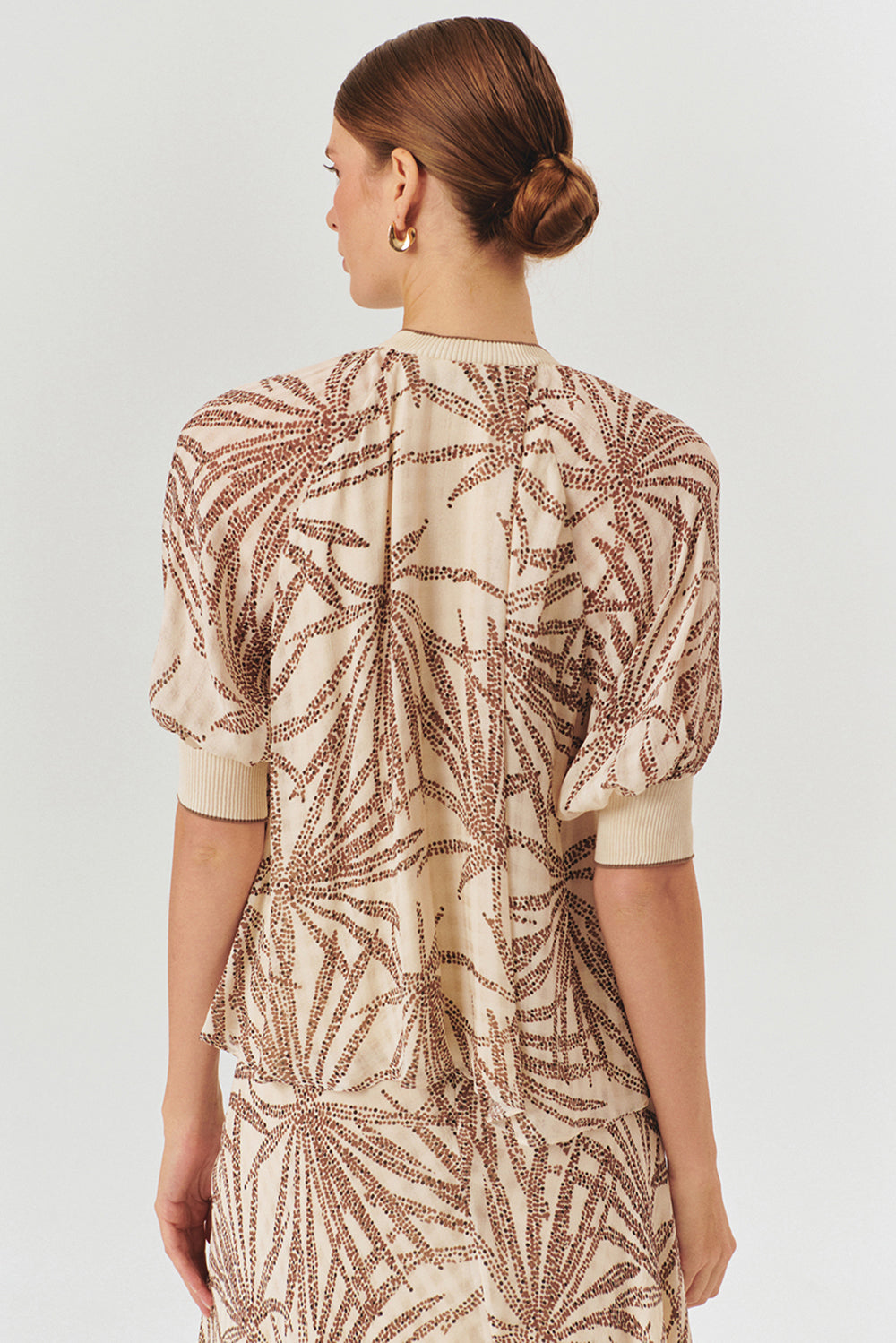 Exquise-Yaprak Desenli Düğme Detaylı Rahat Kesim Rayon şifon Bluz-Bluz-4-Milagron.com