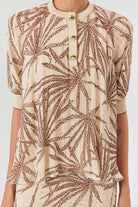 Exquise-Yaprak Desenli Düğme Detaylı Rahat Kesim Rayon şifon Bluz-Bluz-5-Milagron.com