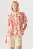 Exquise-Yaprak Desenli Düğme Detaylı Rahat Kesim Rayon şifon Bluz-Bluz-8-Milagron.com