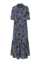 Exquise-Yaprak Desenli Pamuklu Regular Midi Gömlek Elbise-ELBİSE-6-Milagron.com