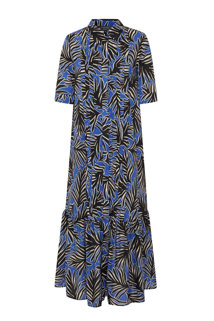 Exquise-Yaprak Desenli Pamuklu Regular Midi Gömlek Elbise-ELBİSE-6-Milagron.com