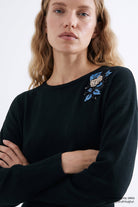 Yarasa Kol Aplikeli Slim Fit Triko Siyah Elbise