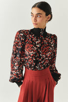 Exquise-Yarım Balıkçı Yaka Uzun Kollu şifon Regular Desenli Gömlek-GÖMLEK-1-Milagron.com