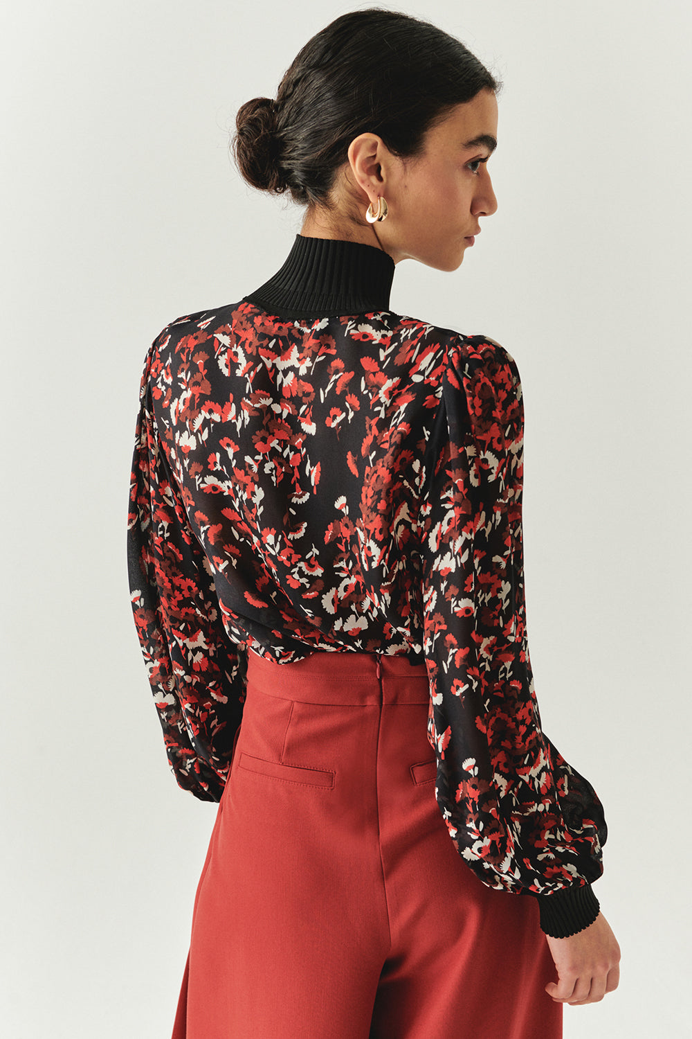 Exquise-Yarım Balıkçı Yaka Uzun Kollu şifon Regular Desenli Gömlek-GÖMLEK-2-Milagron.com