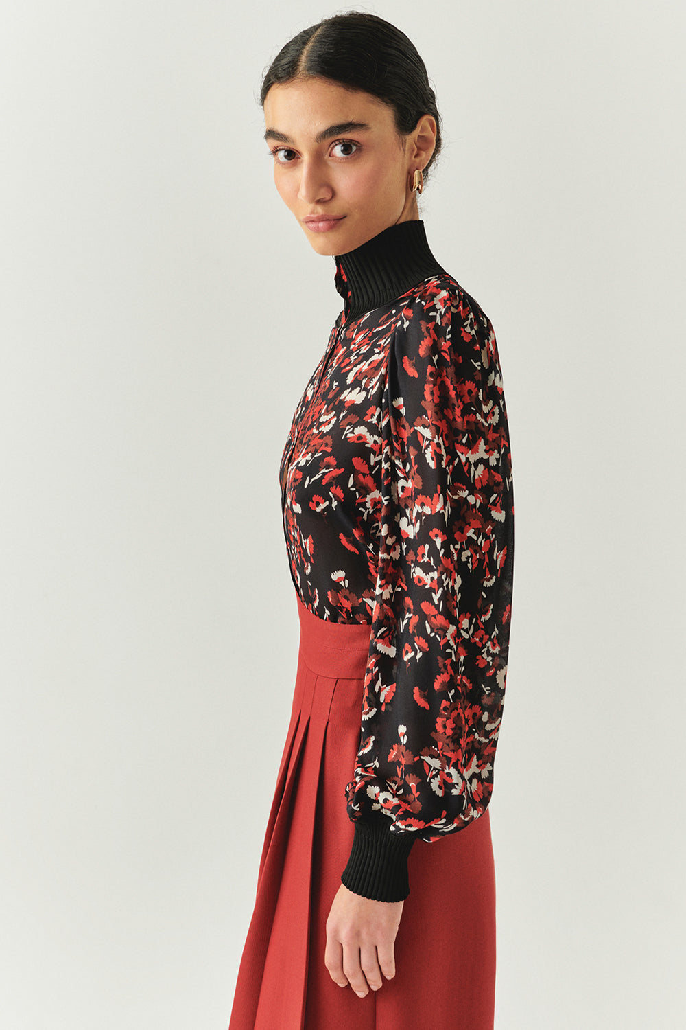 Exquise-Yarım Balıkçı Yaka Uzun Kollu şifon Regular Desenli Gömlek-GÖMLEK-3-Milagron.com