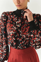 Exquise-Yarım Balıkçı Yaka Uzun Kollu şifon Regular Desenli Gömlek-GÖMLEK-4-Milagron.com