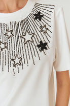 Exquise-Yıldız İşlemeli Bisiklet Yaka Regular örme Tişört-T-Shirts-4-Milagron.com