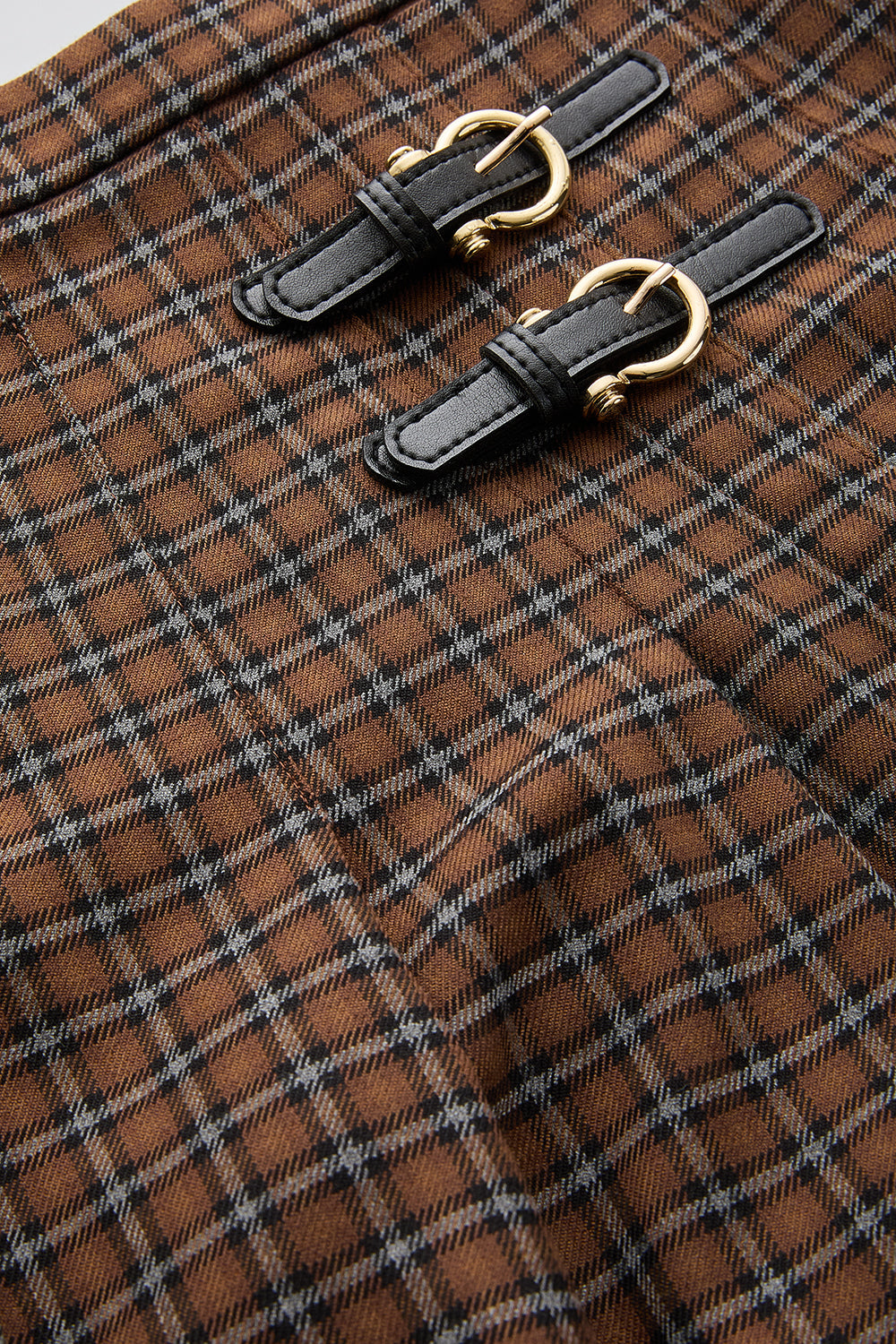 Exquise-Yırtmaç Detaylı Ekose Deri Tokalı Regular çok Renkli Midi Etek-ETEK-6-Milagron.com