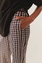 Exquise-Yüksek Bel Cepli Bol Kesim Desenli Pantolon-Pantolon-5-Milagron.com