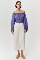 Yüksek Bel Cepli Regular Culotte Denim Beyaz Pantolon