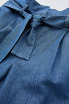Yüksek Bel Fermuarlı Cepli Kuşaklı Regular Denim Mavi Pantolon