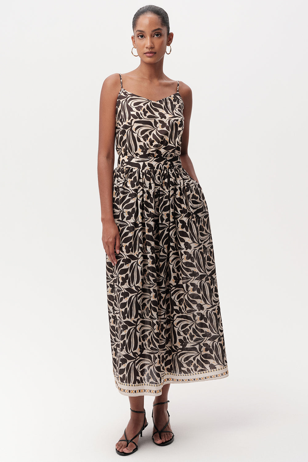 Yüksek Bel Fermuarlı Cepli Midi Etek