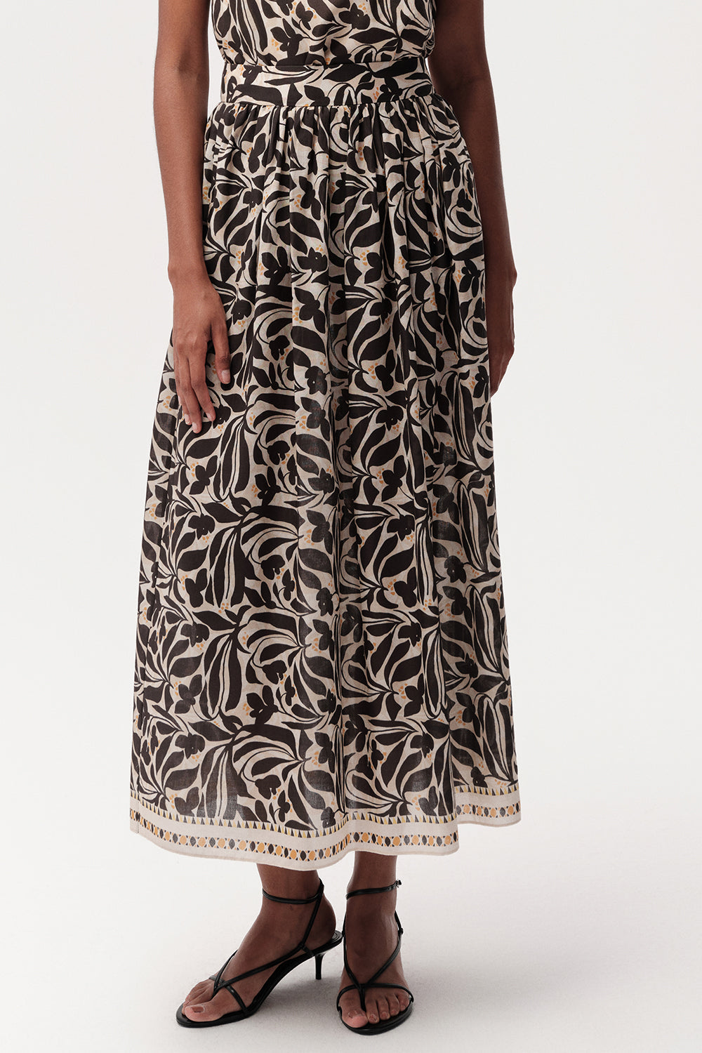 Yüksek Bel Fermuarlı Cepli Midi Etek