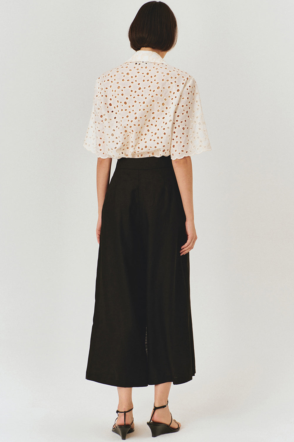 Exquise-Yüksek Bel Geniş Kısa Paçalı Siyah Etek Pantolon-PANTOLON-4-Milagron.com