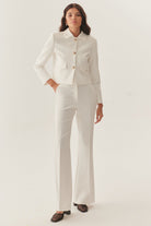 Exquise-Yüksek Bel Geniş Paçalı Beyaz Pantolon-Pantolon-1-Milagron.com