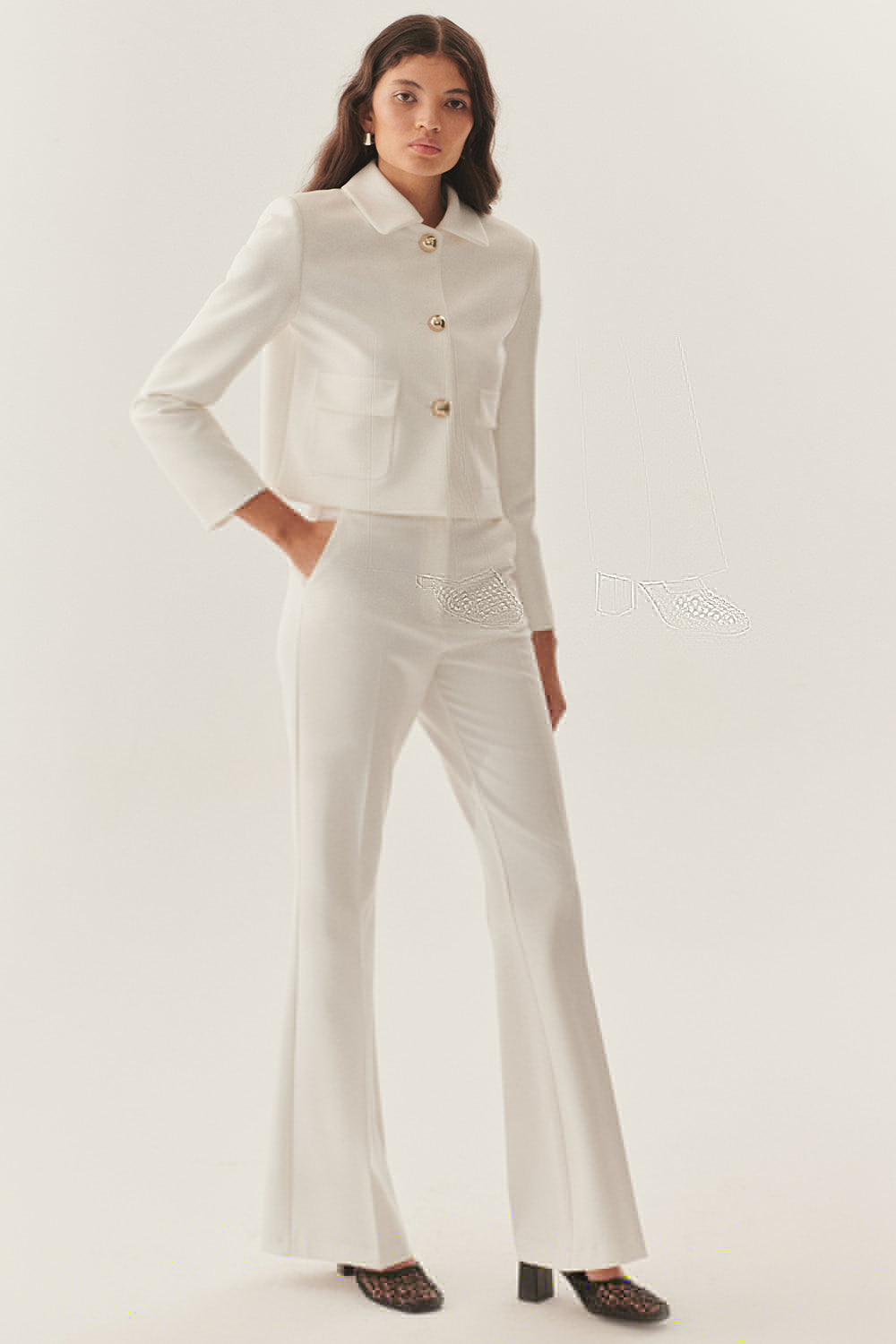 Exquise-Yüksek Bel Geniş Paçalı Beyaz Pantolon-Pantolon-2-Milagron.com