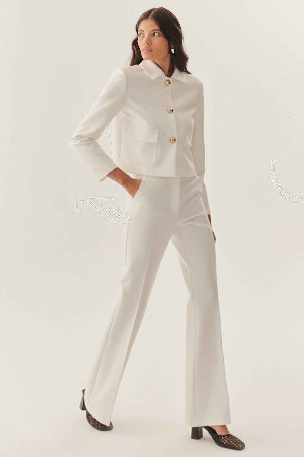 Exquise-Yüksek Bel Geniş Paçalı Beyaz Pantolon-Pantolon-3-Milagron.com