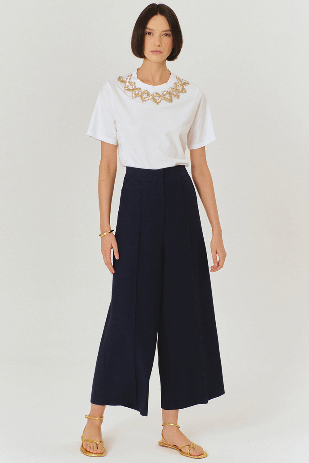 Exquise-Yüksek Bel Geniş Paçalı Lacivert Culotte Pantolon-Pantolon-1-Milagron.com