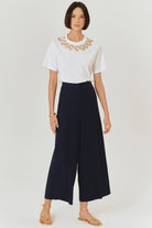 Exquise-Yüksek Bel Geniş Paçalı Lacivert Culotte Pantolon-Pantolon-1-Milagron.com