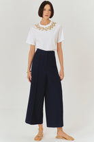 Exquise-Yüksek Bel Geniş Paçalı Lacivert Culotte Pantolon-Pantolon-2-Milagron.com