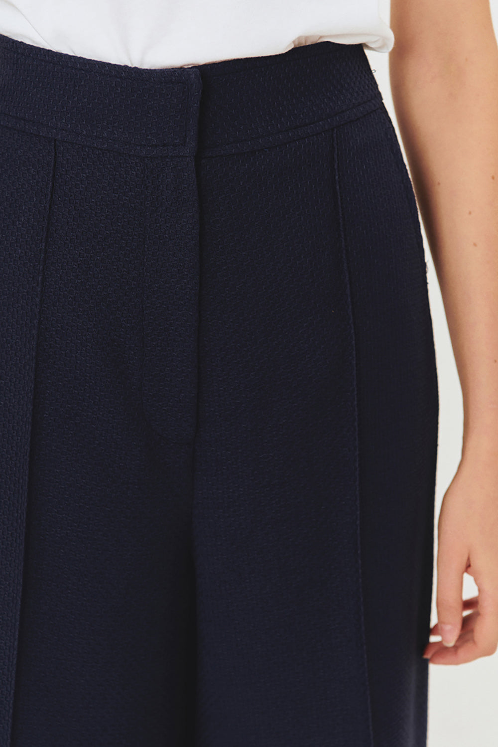 Exquise-Yüksek Bel Geniş Paçalı Lacivert Culotte Pantolon-Pantolon-3-Milagron.com