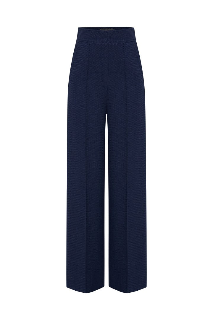 Exquise-Yüksek Bel Geniş Paçalı Lacivert Culotte Pantolon-Pantolon-6-Milagron.com