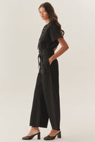 Exquise-Yüksek Bel Kuşaklı Bol Kesim Pamuklu Siyah Pantolon-Pantolon-2-Milagron.com