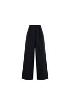 Exquise-Yüksek Bel Kuşaklı Bol Kesim Pamuklu Siyah Pantolon-Pantolon-5-Milagron.com