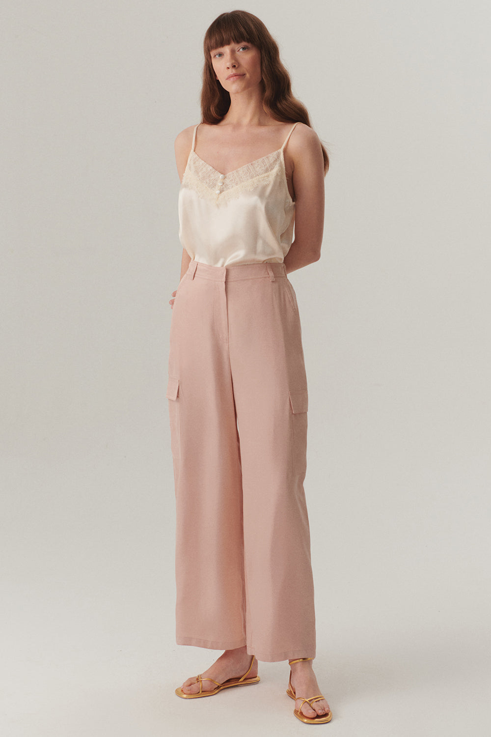 Exquise-Yüksek Bel Modal Kumaş Pudra Kargo Pantolon-Pantolon-2-Milagron.com