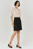 Exquise-Yüksek Bel Saf Keten Siyah Bermuda şort-Şort-2-Milagron.com