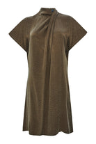 Exquise-Yüksek Yaka Düşük Omuzlu Jakarlı Leopar Regular Mini Elbise-ELBİSE-6-Milagron.com