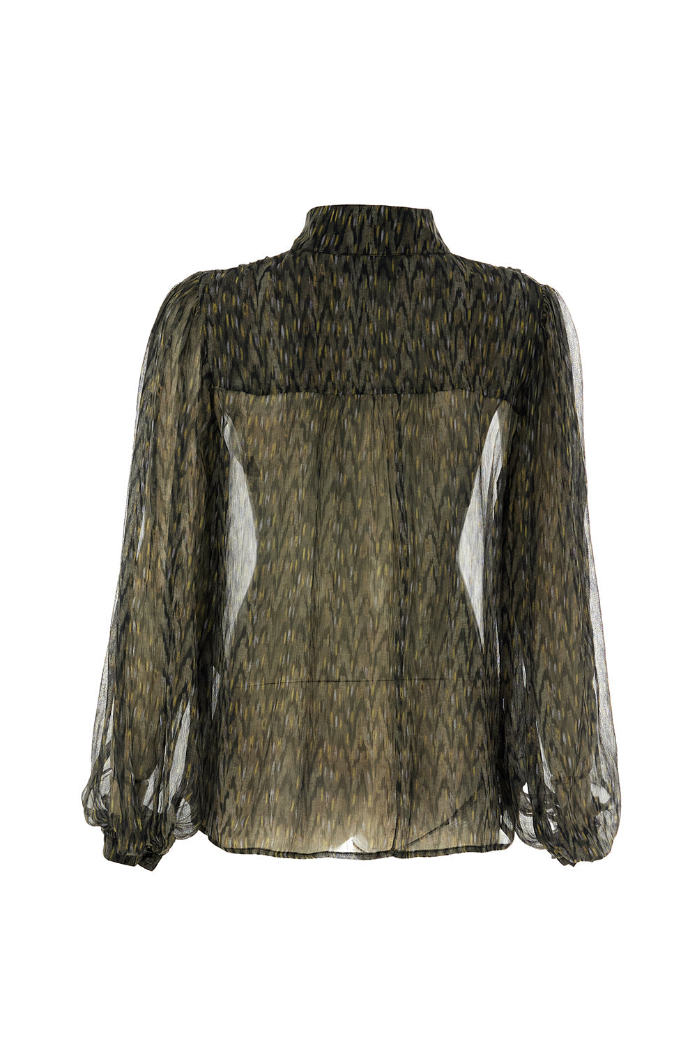 Exquise-Yüksek Yaka Uzun Kollu Regular şifon Desenli Gömlek-GÖMLEK-6-Milagron.com