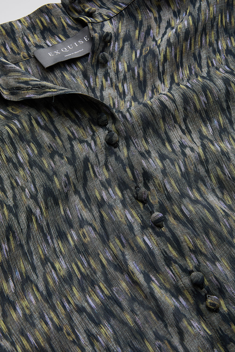 Exquise-Yüksek Yaka Uzun Kollu Regular şifon Desenli Gömlek-GÖMLEK-7-Milagron.com