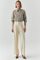 Exquise-Yüksel Bel Düz Kesim Cepli Regular Ekru Pantolon-PANTOLON-1-Milagron.com