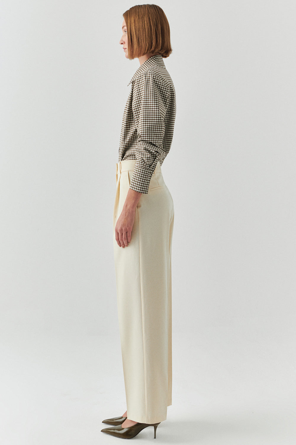 Exquise-Yüksel Bel Düz Kesim Cepli Regular Ekru Pantolon-PANTOLON-2-Milagron.com