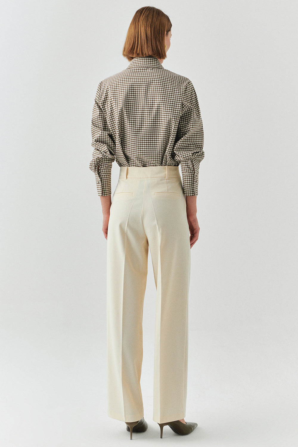 Exquise-Yüksel Bel Düz Kesim Cepli Regular Ekru Pantolon-PANTOLON-3-Milagron.com