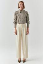 Exquise-Yüksel Bel Düz Kesim Cepli Regular Ekru Pantolon-PANTOLON-4-Milagron.com