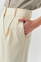 Exquise-Yüksel Bel Düz Kesim Cepli Regular Ekru Pantolon-PANTOLON-6-Milagron.com