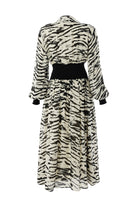 Exquise-Zebra Desenli Beli Ribanalı Regular Astarlı Midi Siyah Kemik Elbise-ELBİSE-6-Milagron.com