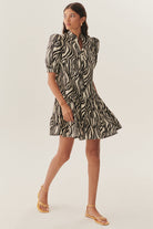 Exquise-Zebra Desenli Pileli Kısa Kollu Regular Pamuklu Mini Elbise-ELBİSE-2-Milagron.com