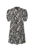 Exquise-Zebra Desenli Pileli Kısa Kollu Regular Pamuklu Mini Elbise-ELBİSE-6-Milagron.com