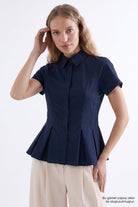 Exquise-Zikzak Dikişli Slim Fit Gömlek – Laci̇vert-Gömlek-1-Milagron.com