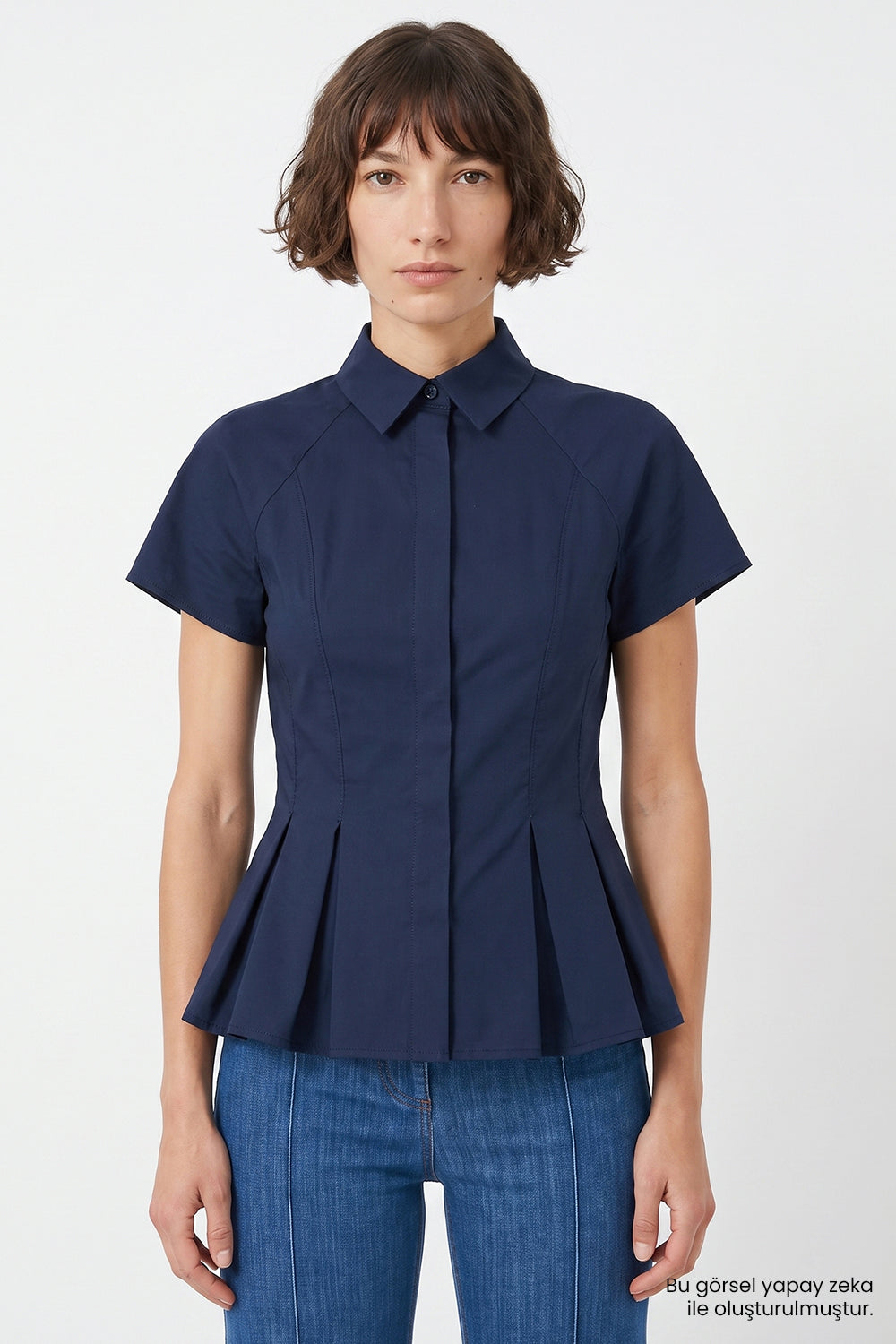 Exquise-Zikzak Dikişli Slim Fit Gömlek – Laci̇vert-Gömlek-6-Milagron.com
