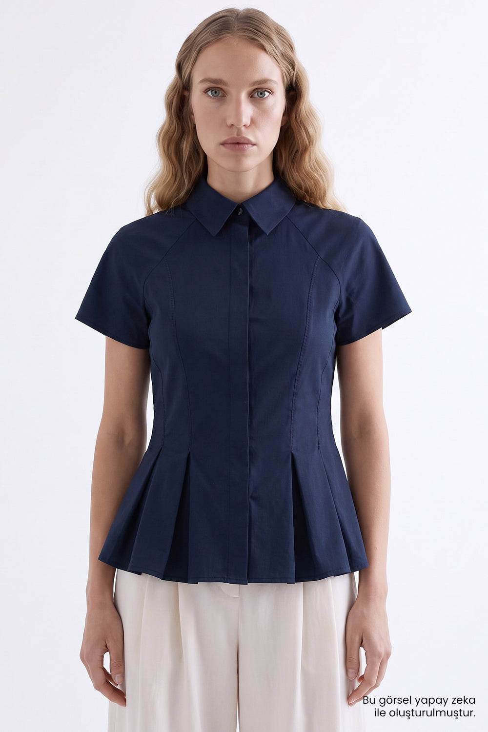 Exquise-Zikzak Dikişli Slim Fit Gömlek – Laci̇vert-Gömlek-7-Milagron.com