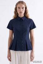 Exquise-Zikzak Dikişli Slim Fit Gömlek – Laci̇vert-Gömlek-7-Milagron.com