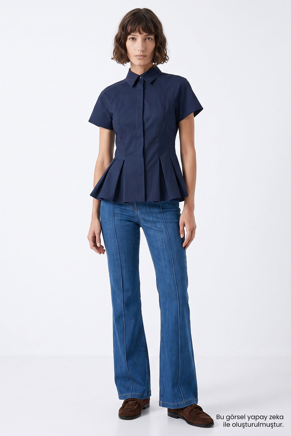 Exquise-Zikzak Dikişli Slim Fit Gömlek – Laci̇vert-Gömlek-8-Milagron.com
