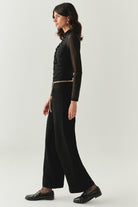 Exquise-Zincir Kemerli Regular Dokuma Siyah Pantolon-PANTOLON-2-Milagron.com