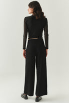 Exquise-Zincir Kemerli Regular Dokuma Siyah Pantolon-PANTOLON-3-Milagron.com